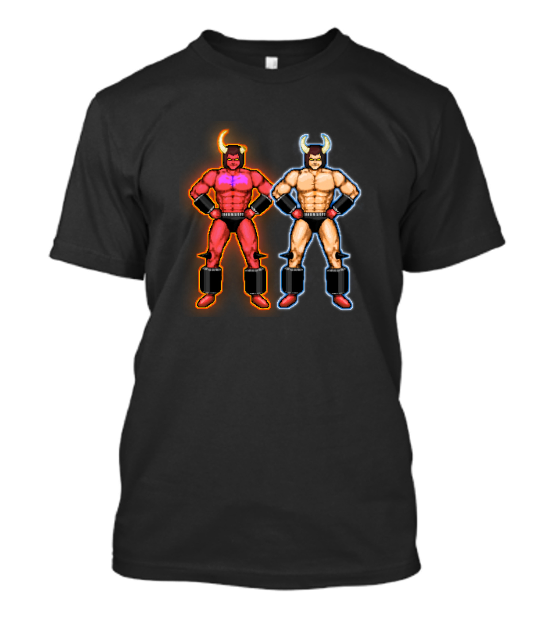 Buffalo Men Pixel Retro Wrestling Characters Duo Pixel T-Shirt