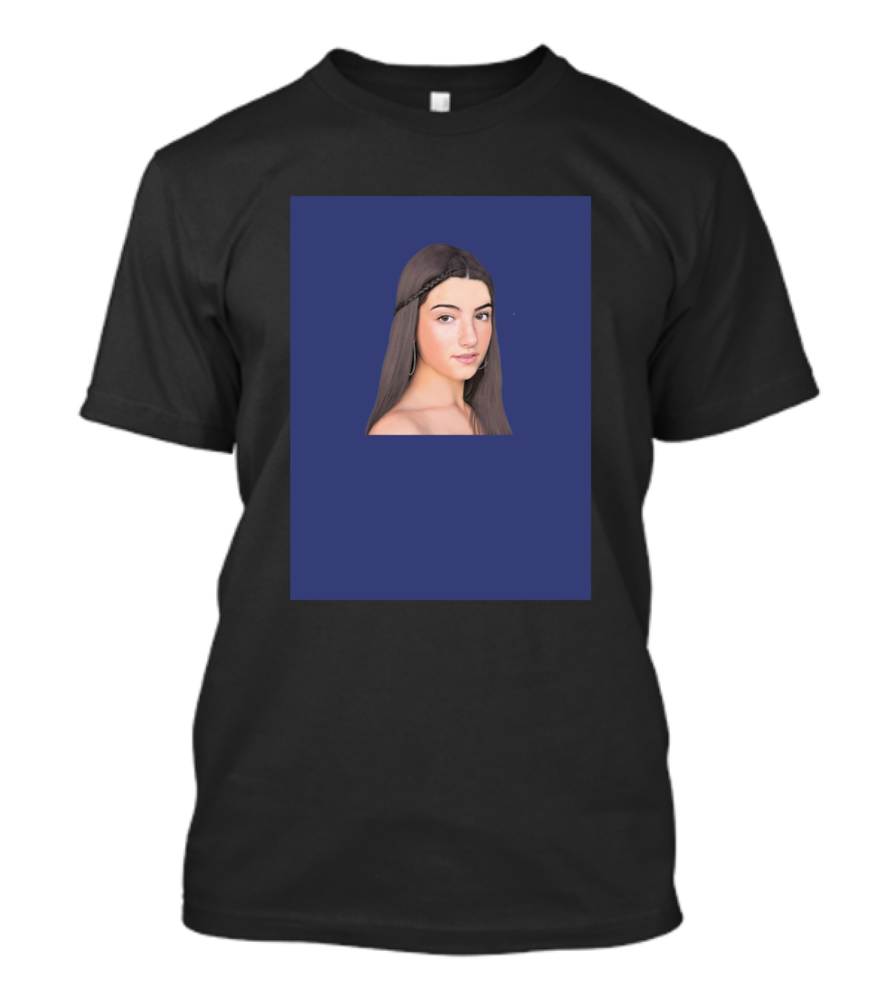 Charli D'Amelio Portrait In Vintage Blue T-Shirt