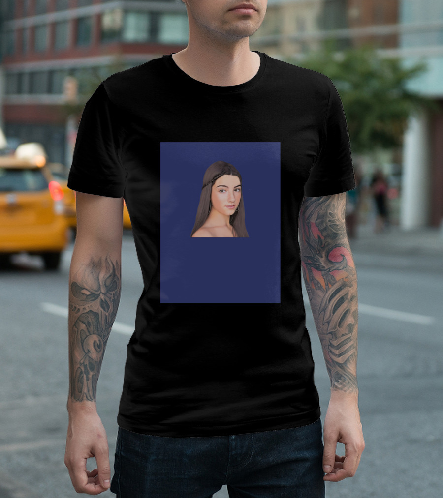 Charli D'Amelio Portrait In Vintage Blue T-Shirt