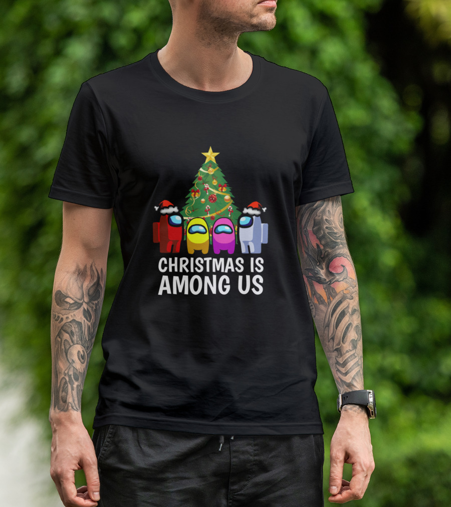 Christmas Is Among Us Characters Festive Tree Hat T-Shirt