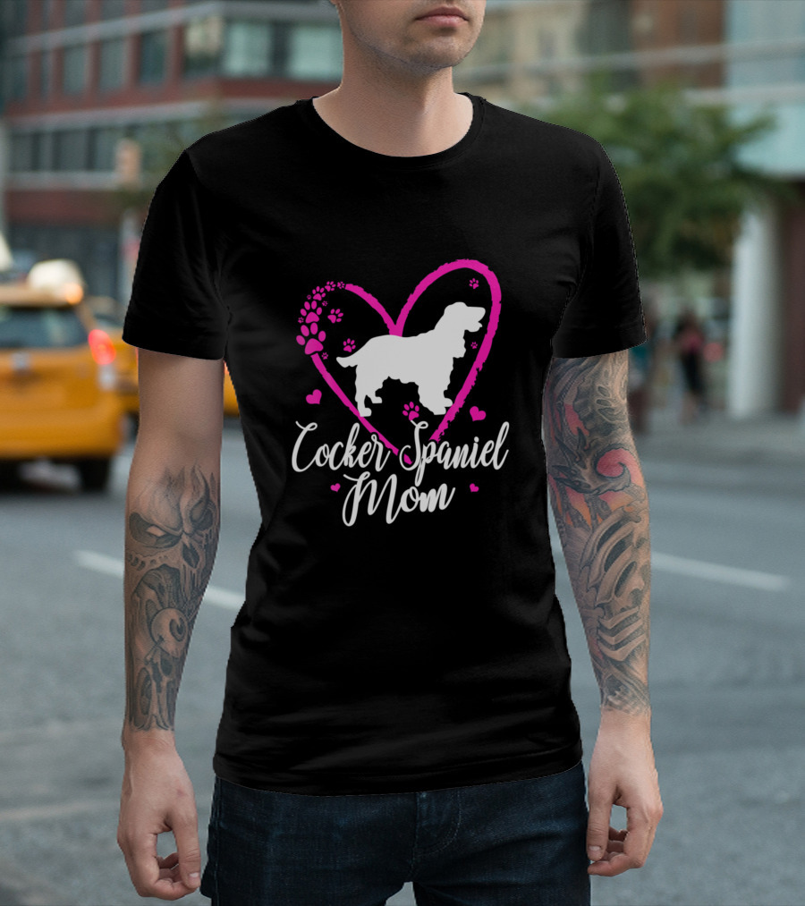 Cocker Spaniel Mom Heart Pawprints T-Shirt