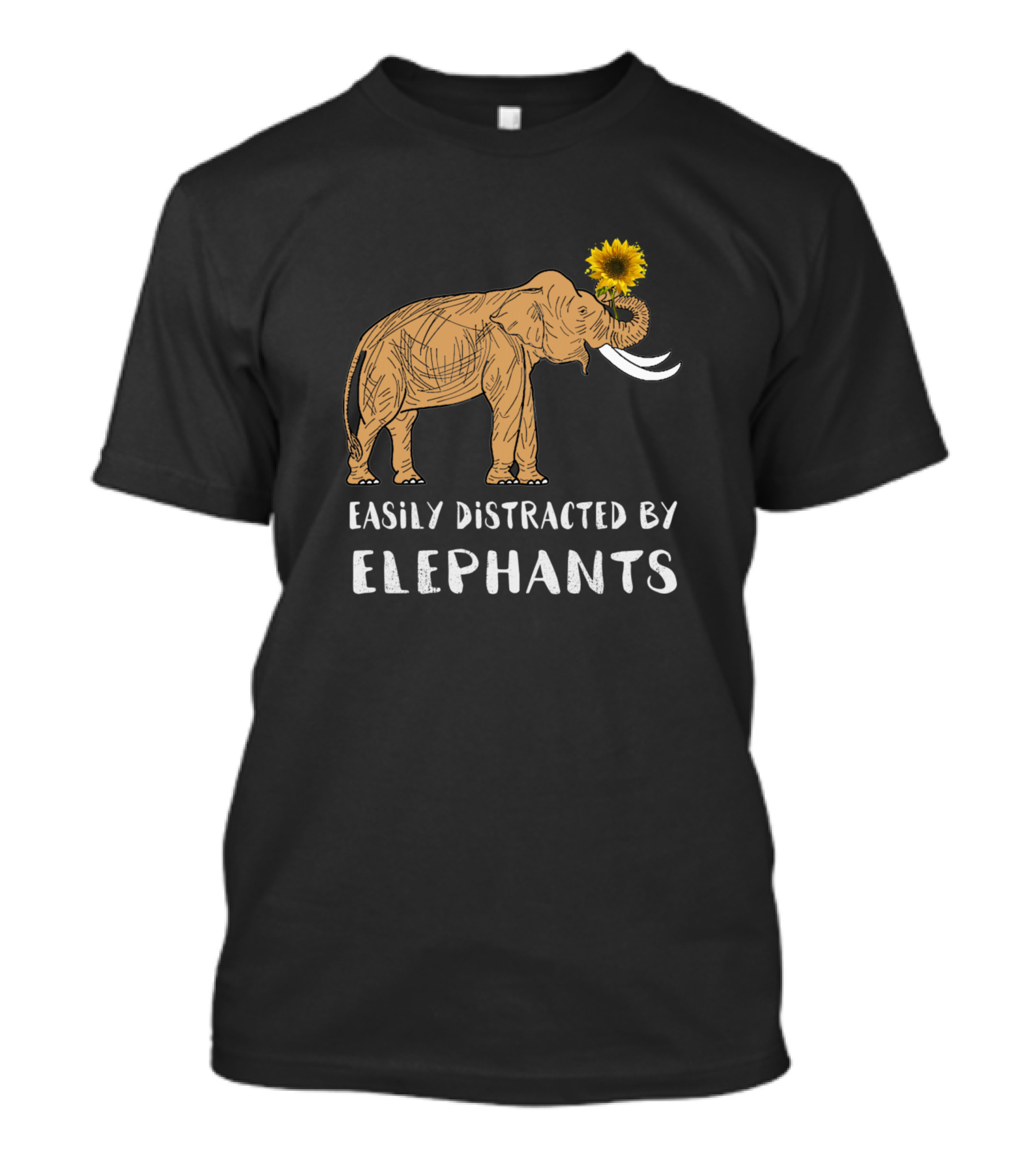 Easily Distracted By Elephants Yellow Sunflower Nose T-Shirt