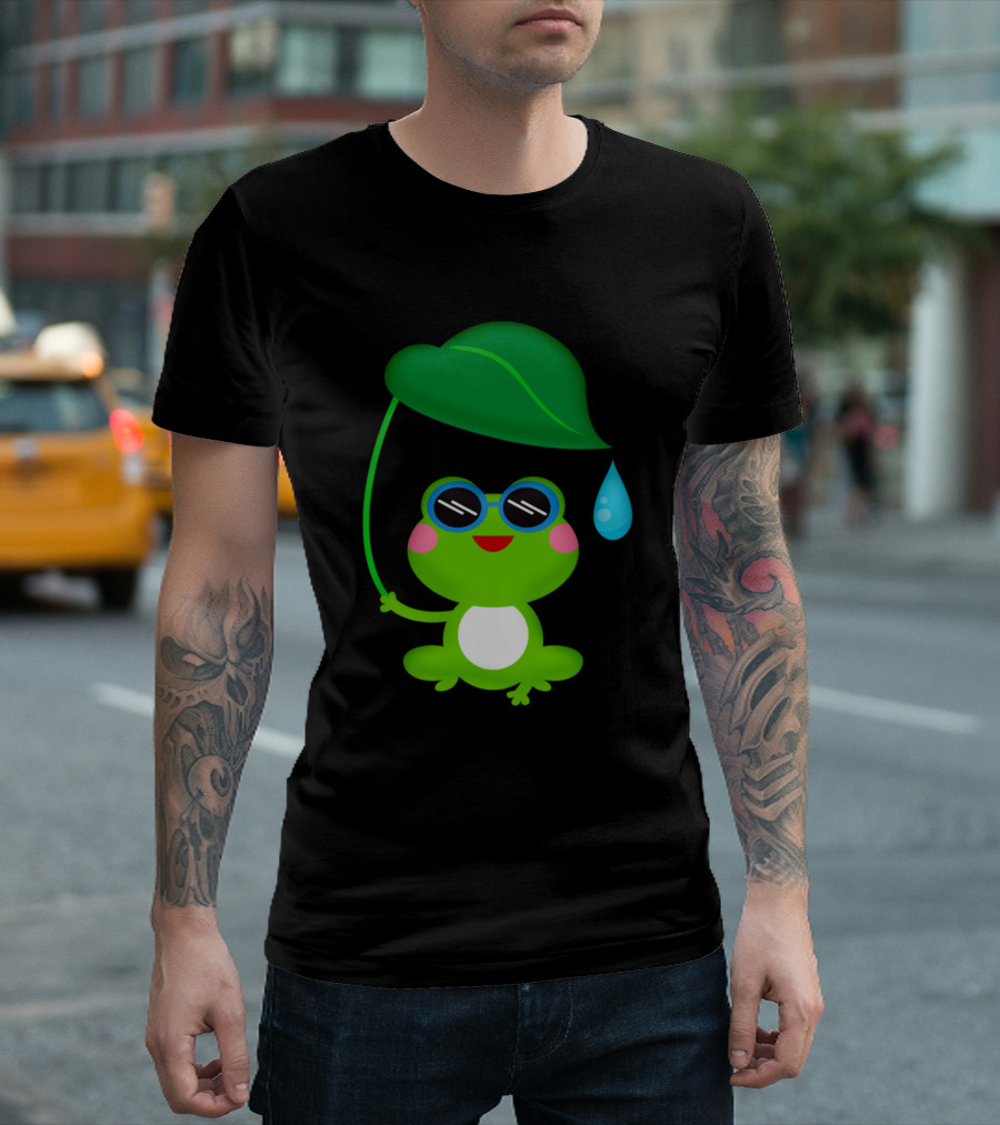 Frog Rain Cute Leaf Umbrella With Drop T-Shirt