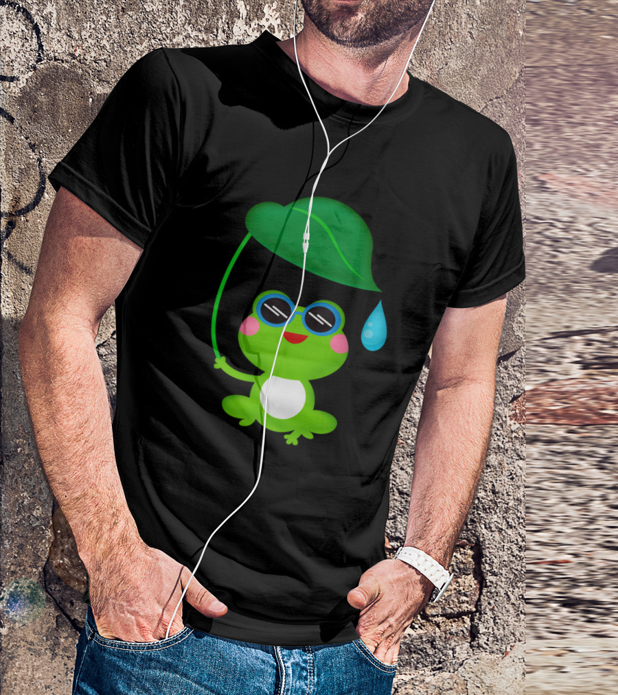 Frog Rain Cute Leaf Umbrella With Drop T-Shirt