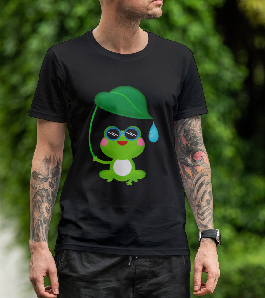 Frog Rain Cute Leaf Umbrella With Drop T-Shirt