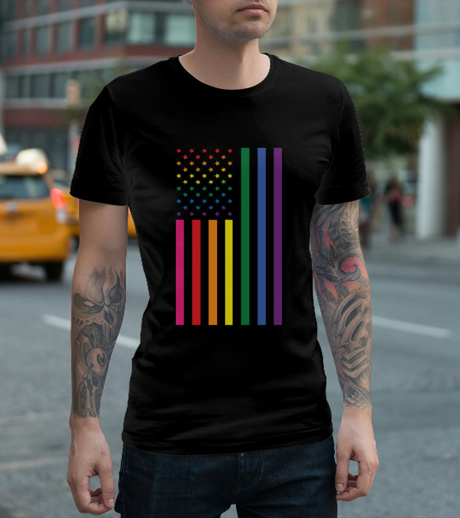 Rainbow Stars and Stripes Gay Love Coming Out Day T-Shirt