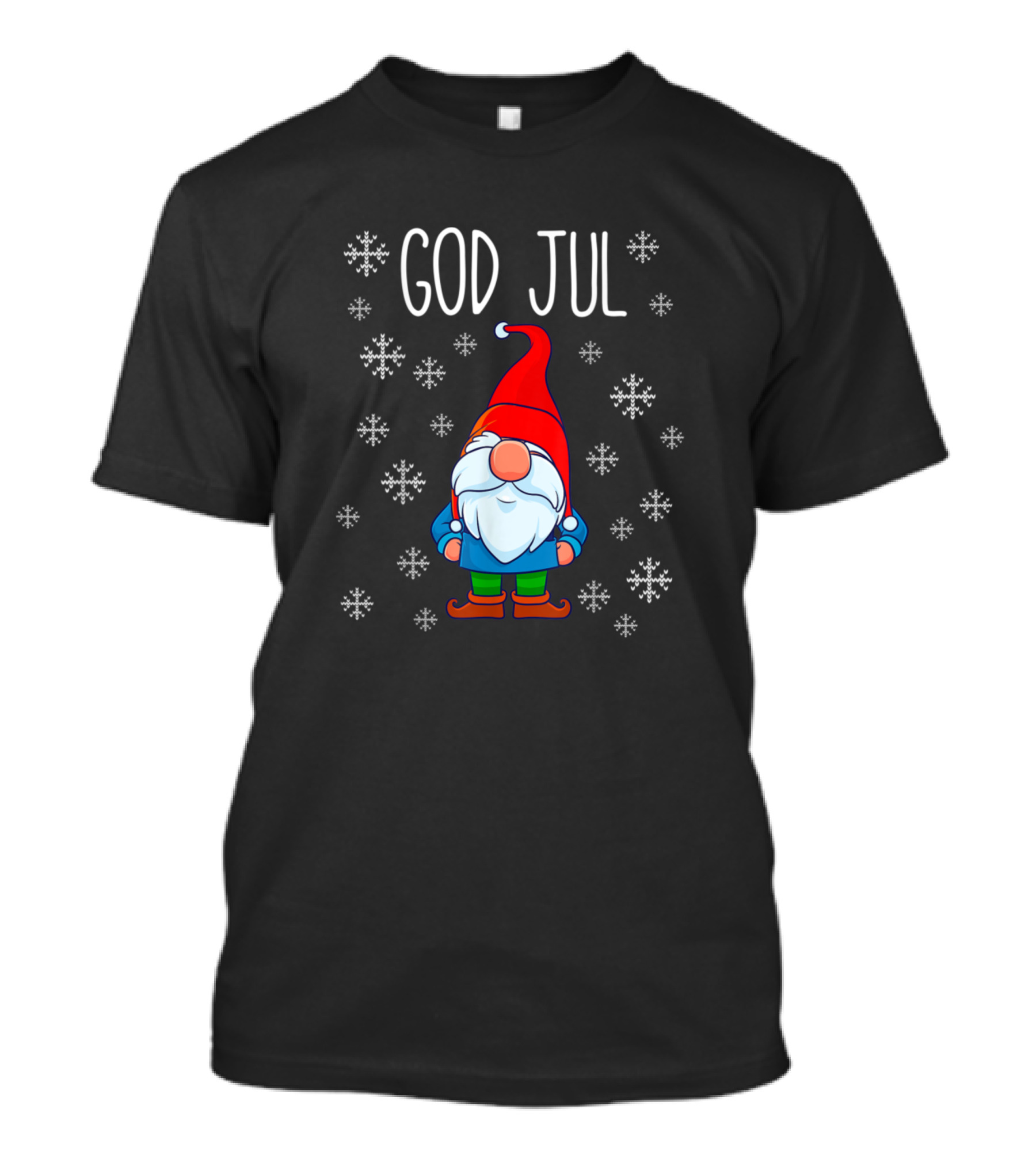 God Jul Swedish Tomte Gnome Scandinavian Merry Christmas Snowflakes T-Shirt