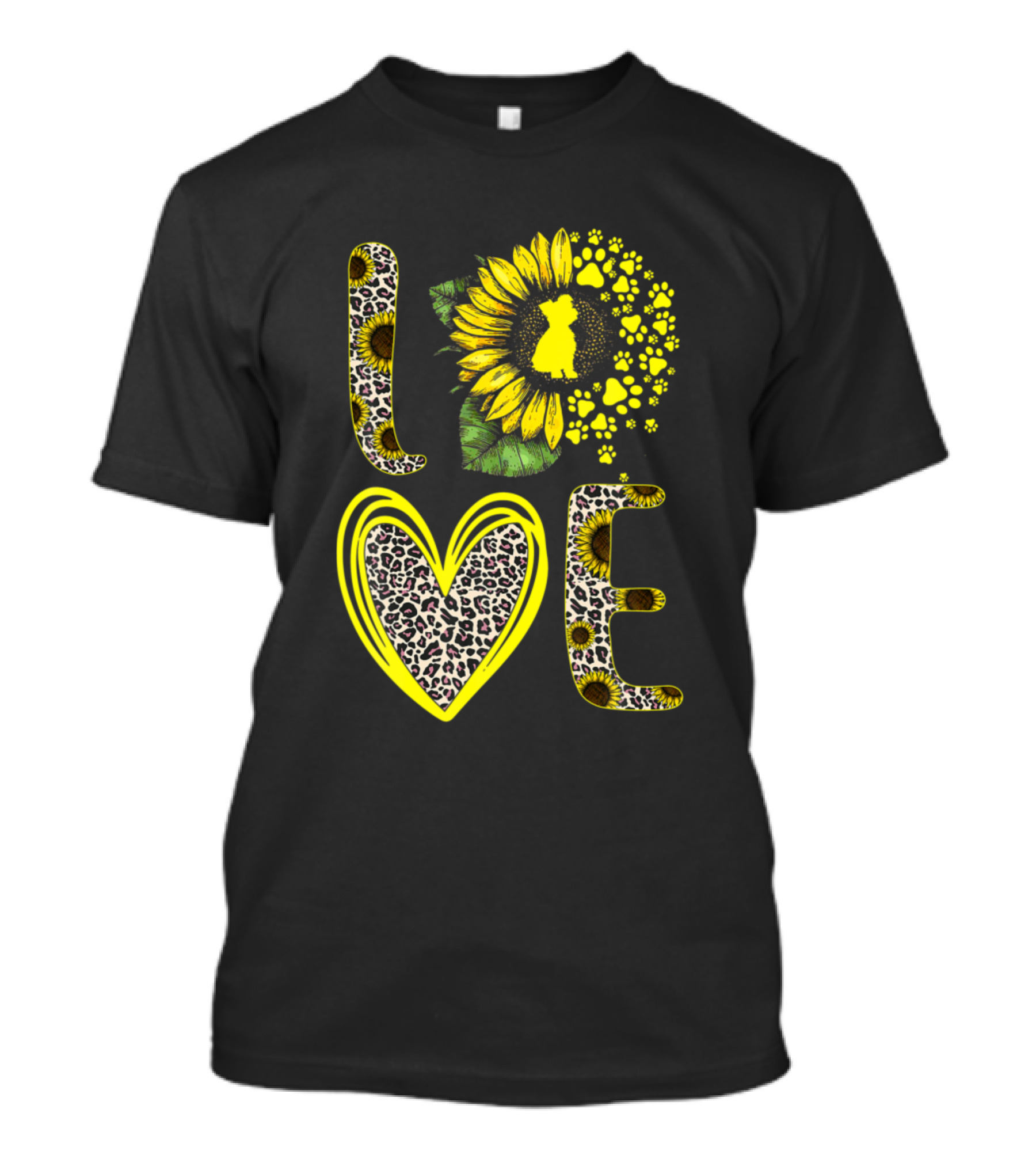 Leopard Print Love Sunflower Dog Paw Yorkshire Terrier T-Shirt