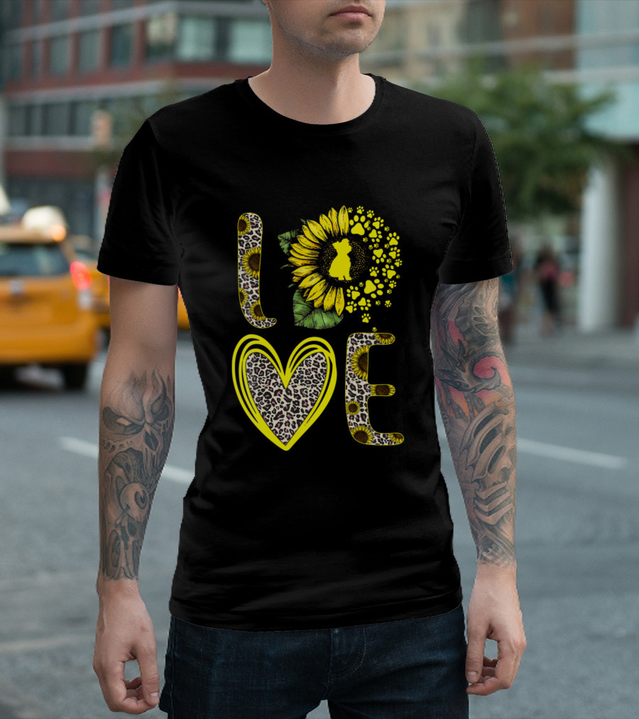Leopard Print Love Sunflower Dog Paw Yorkshire Terrier T-Shirt