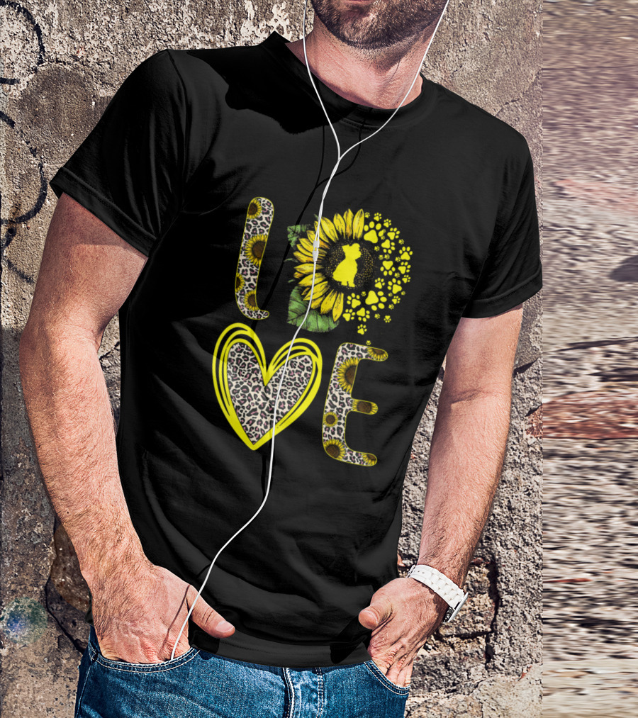 Leopard Print Love Sunflower Dog Paw Yorkshire Terrier T-Shirt