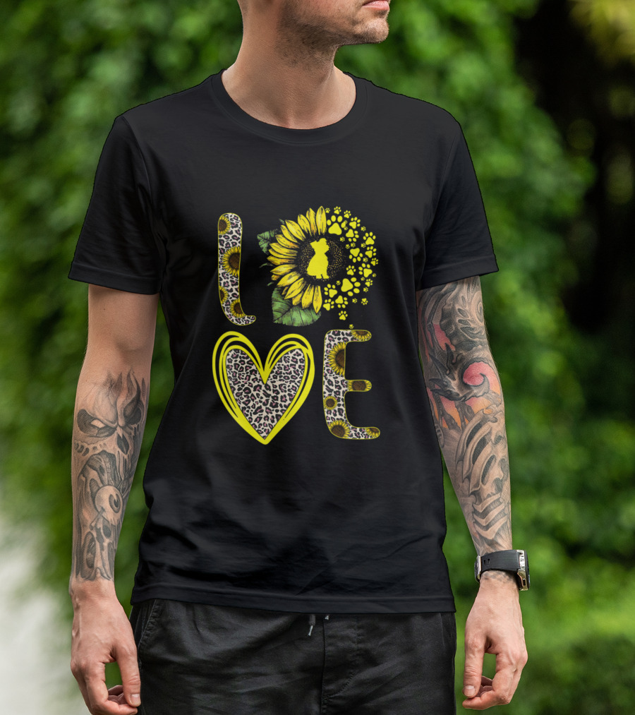 Leopard Print Love Sunflower Dog Paw Yorkshire Terrier T-Shirt