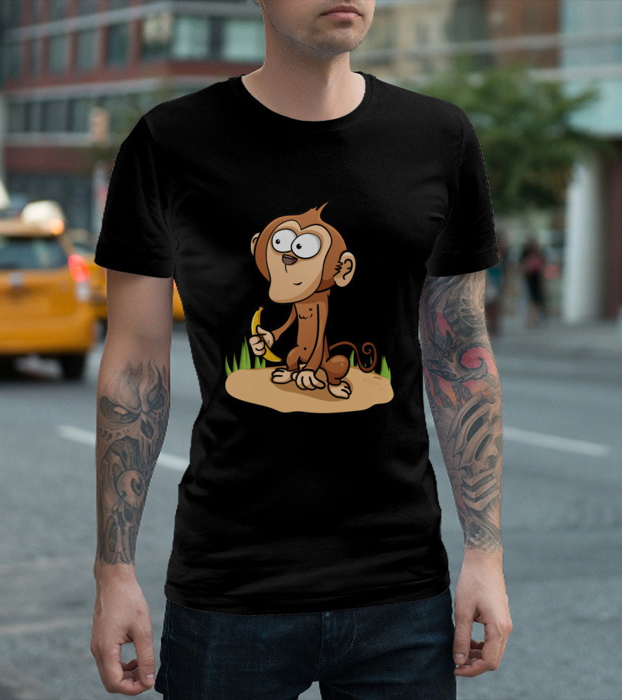 Monkey Enjoys Banana In Jungle Setting T-Shirt