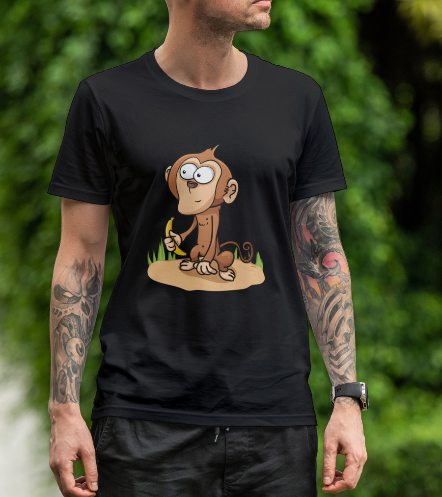 Monkey Enjoys Banana In Jungle Setting T-Shirt