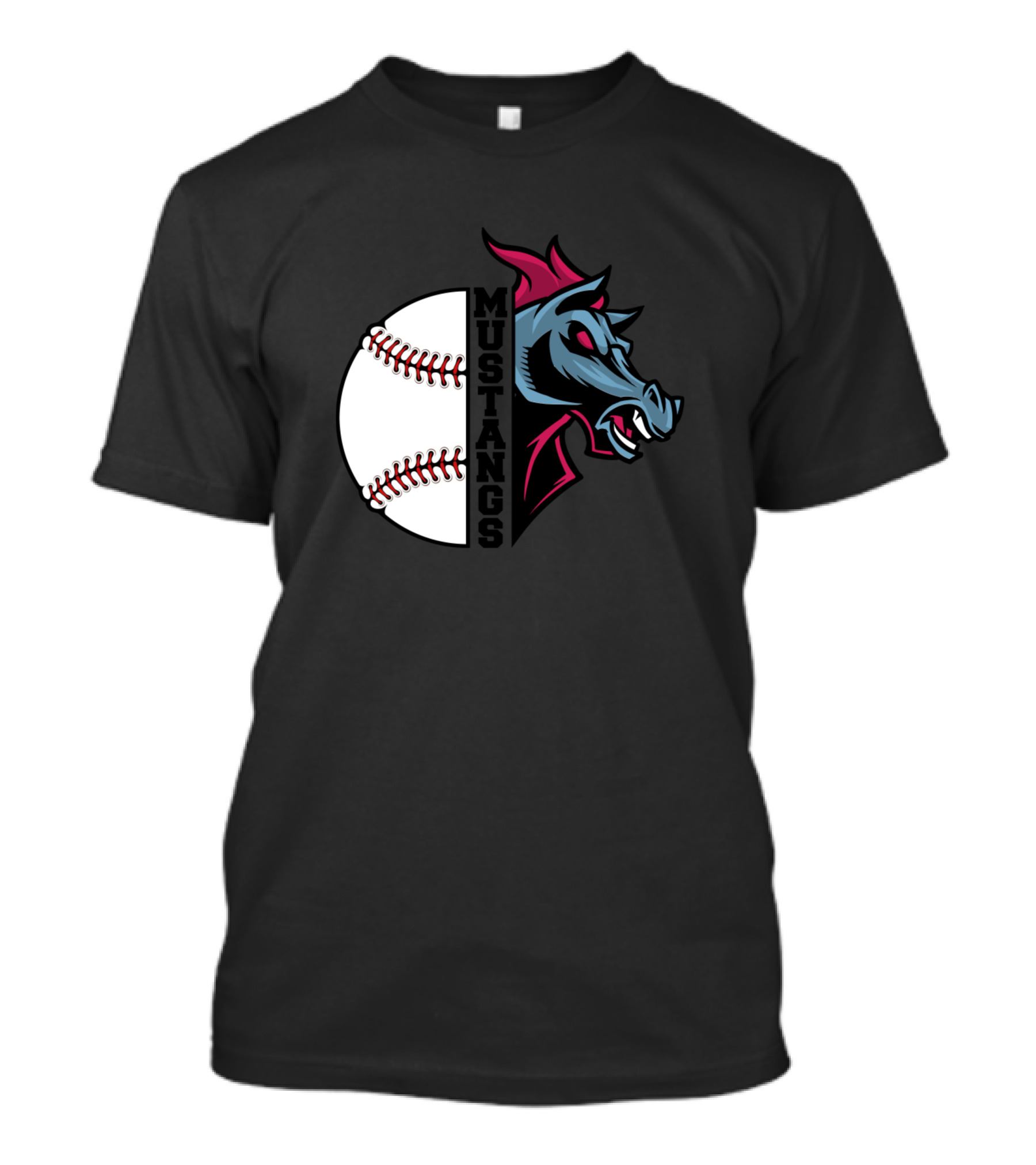 Mustangs Baseball Team Logo Half Baseball Half Horse Head T-Shirt