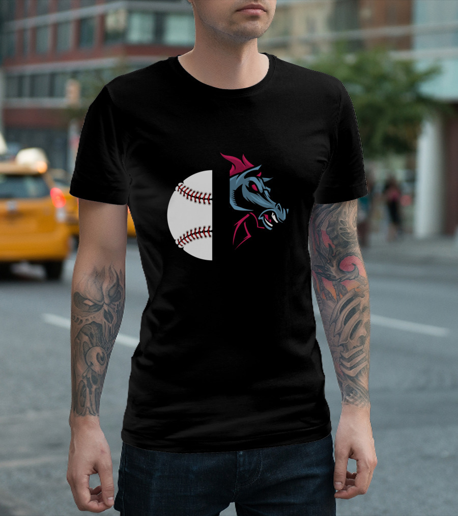 Mustangs Baseball Team Logo Half Baseball Half Horse Head T-Shirt