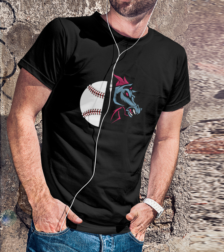 Mustangs Baseball Team Logo Half Baseball Half Horse Head T-Shirt