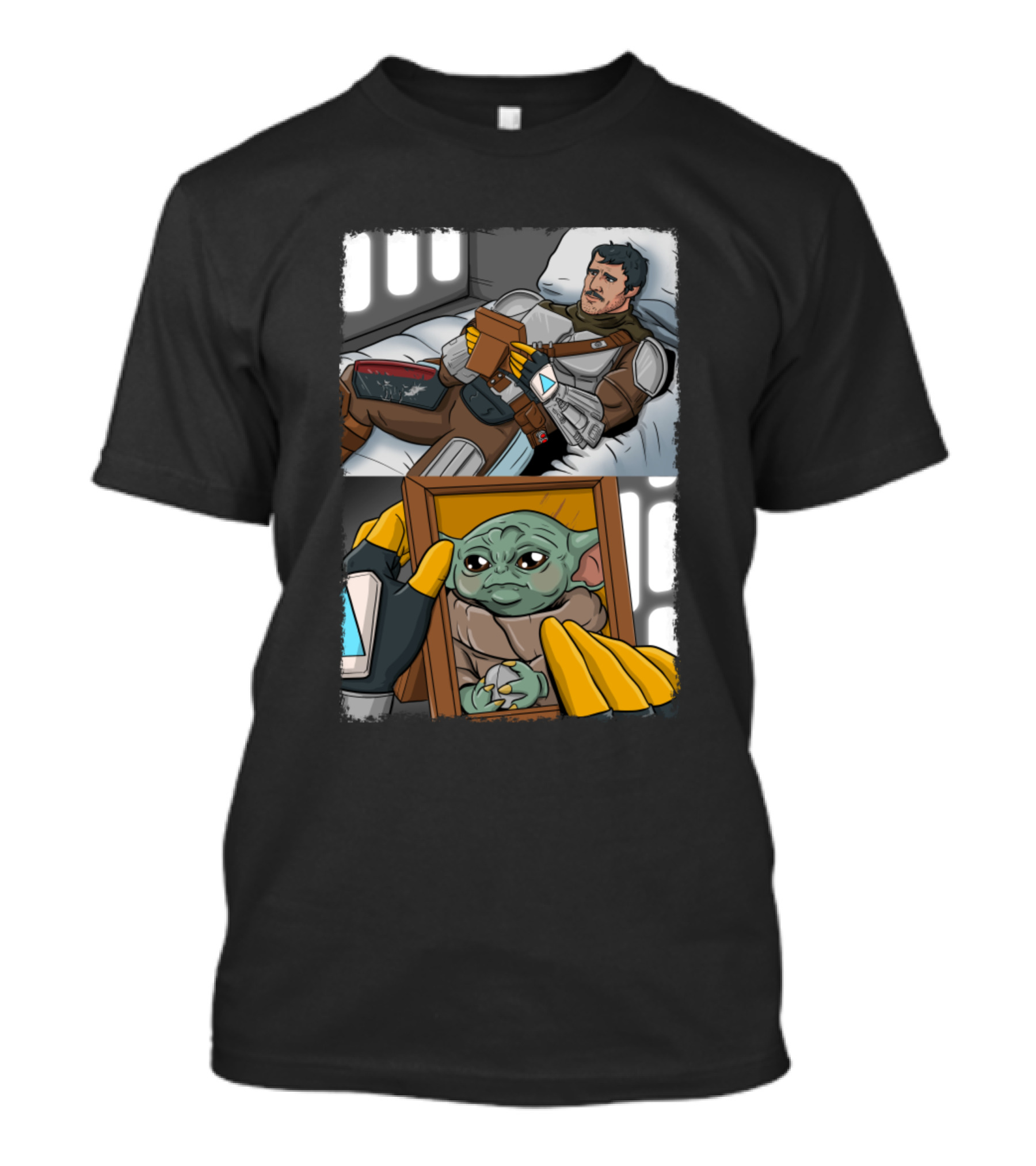 The Mandalorian Holding Baby Yoda Framed Picture T-Shirt