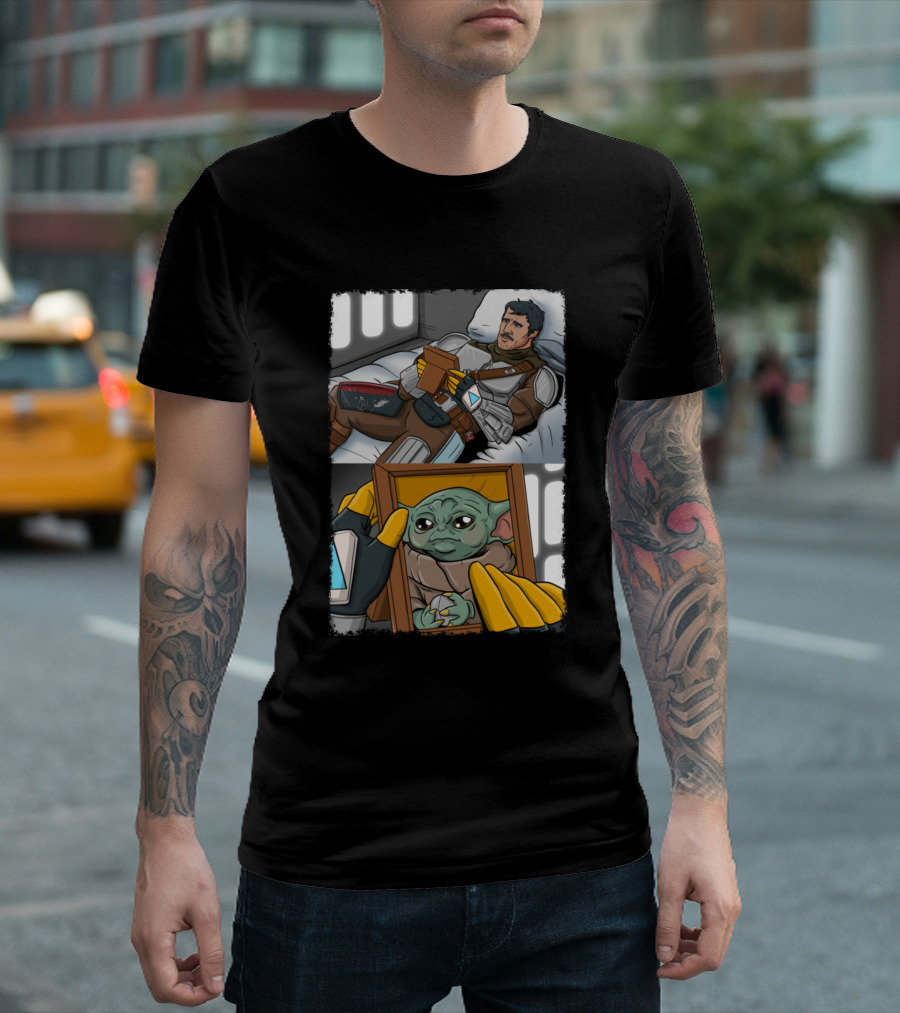 The Mandalorian Holding Baby Yoda Framed Picture T-Shirt