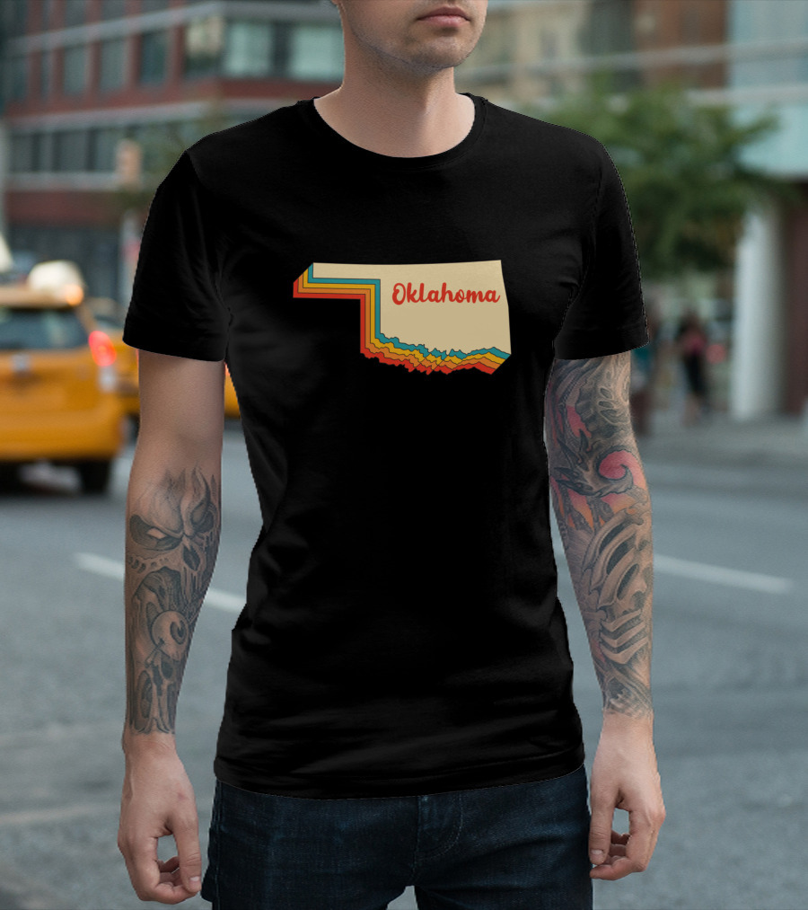 Oklahoma Map Outline Vintage Retro Oklahoma Home Text Layered T-Shirt