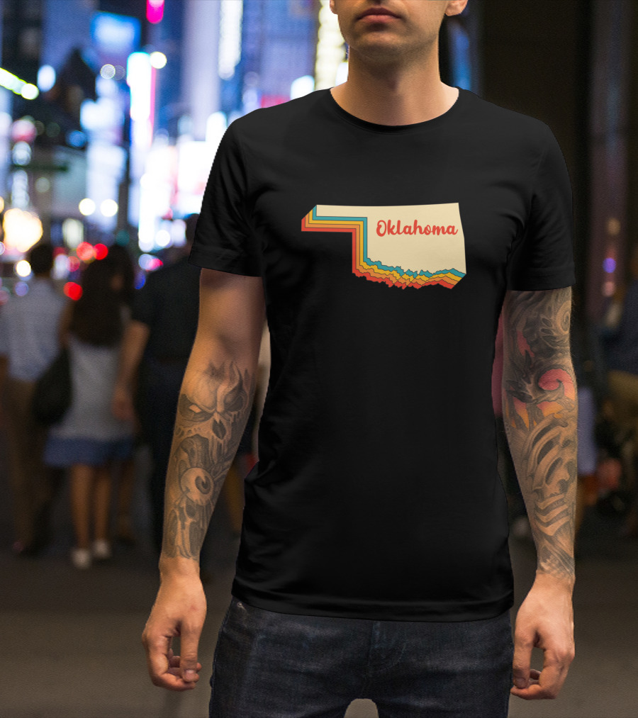 Oklahoma Map Outline Vintage Retro Oklahoma Home Text Layered T-Shirt