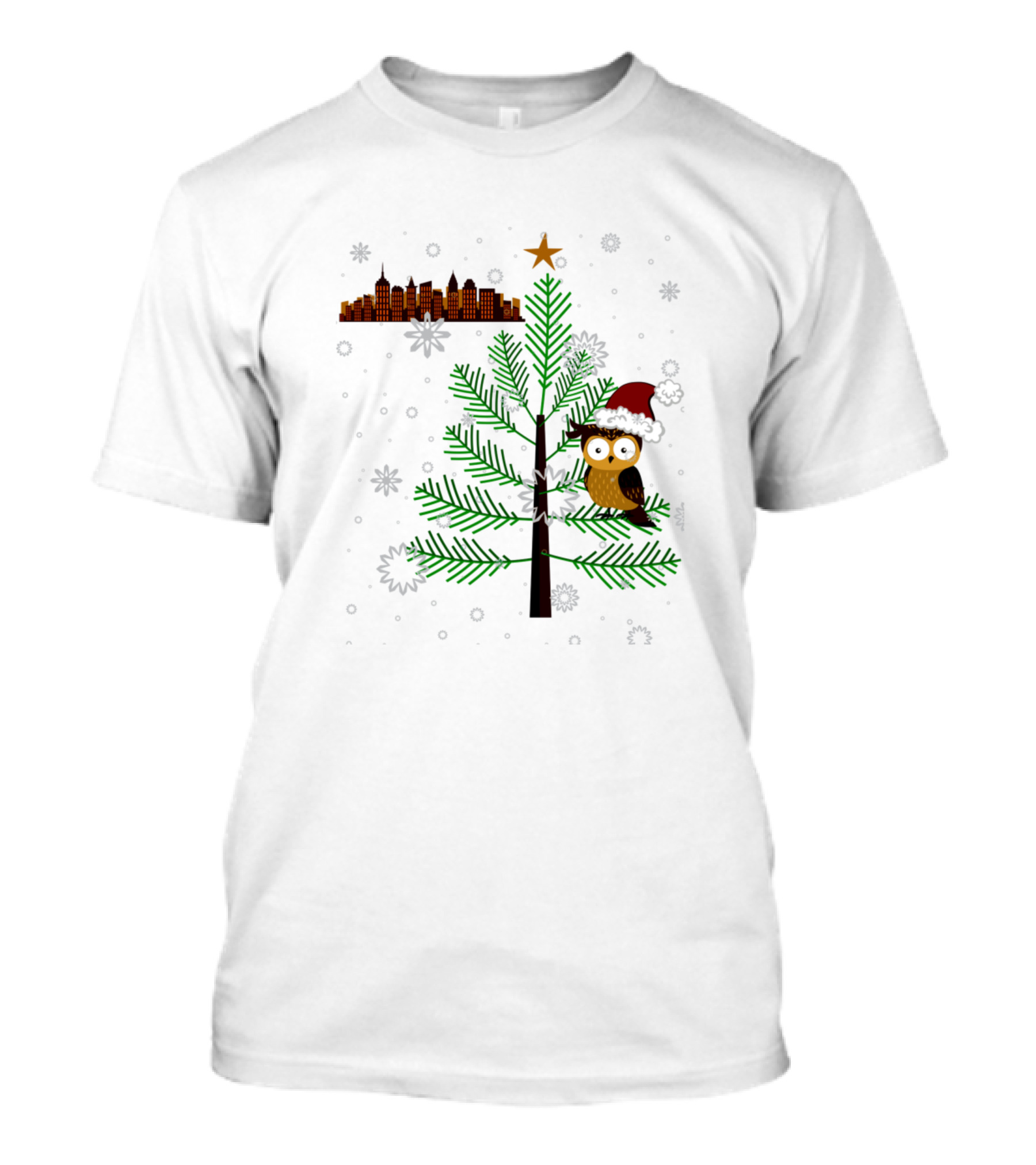 Owl In The City Rockefeller The Owl New York Christmas Tree Santa Hat T-Shirt
