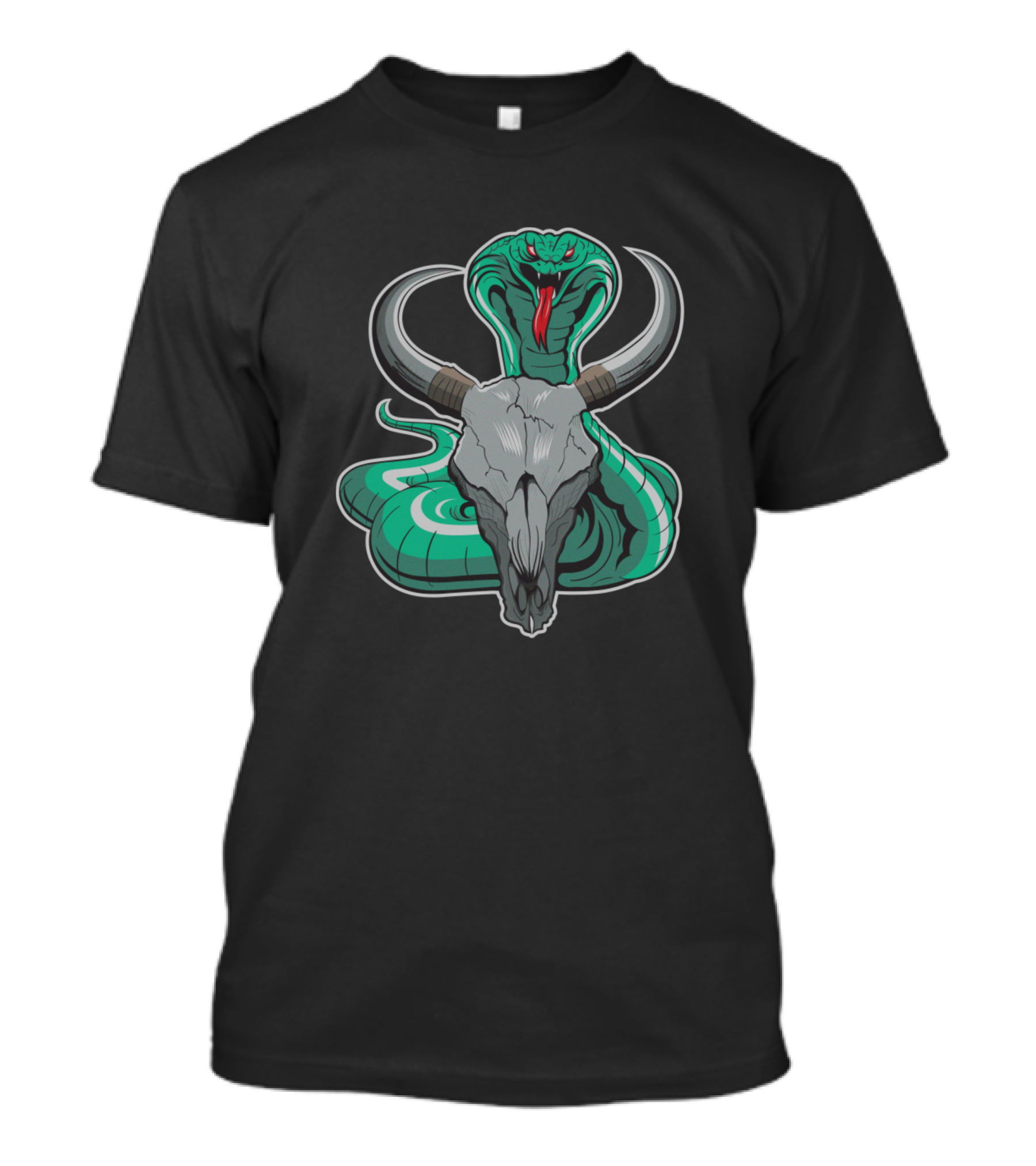 Serpent Skull Snake Coiled Around Ram Skull Horns T-Shirt