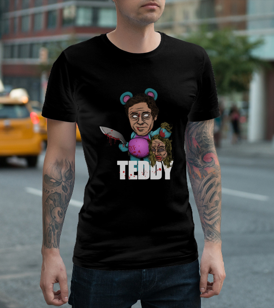 Teddy Bear Bundy Creepy Cartoon Character With Knife T-Shirt