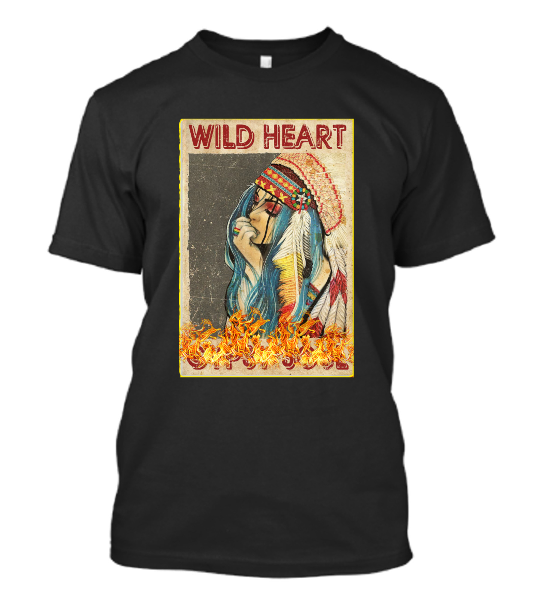 Wild Heart Gypsy Soul Headdress Illustration Flames T-Shirt