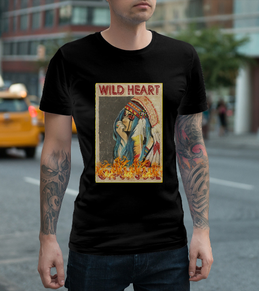 Wild Heart Gypsy Soul Headdress Illustration Flames T-Shirt