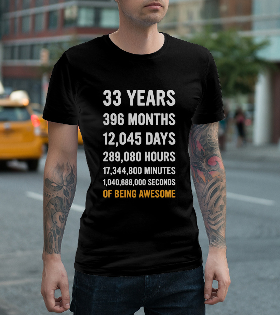 33 Years 396 Months 12,045 Days Of Being Awesome 33Rd Birthday Countdown T-Shirt