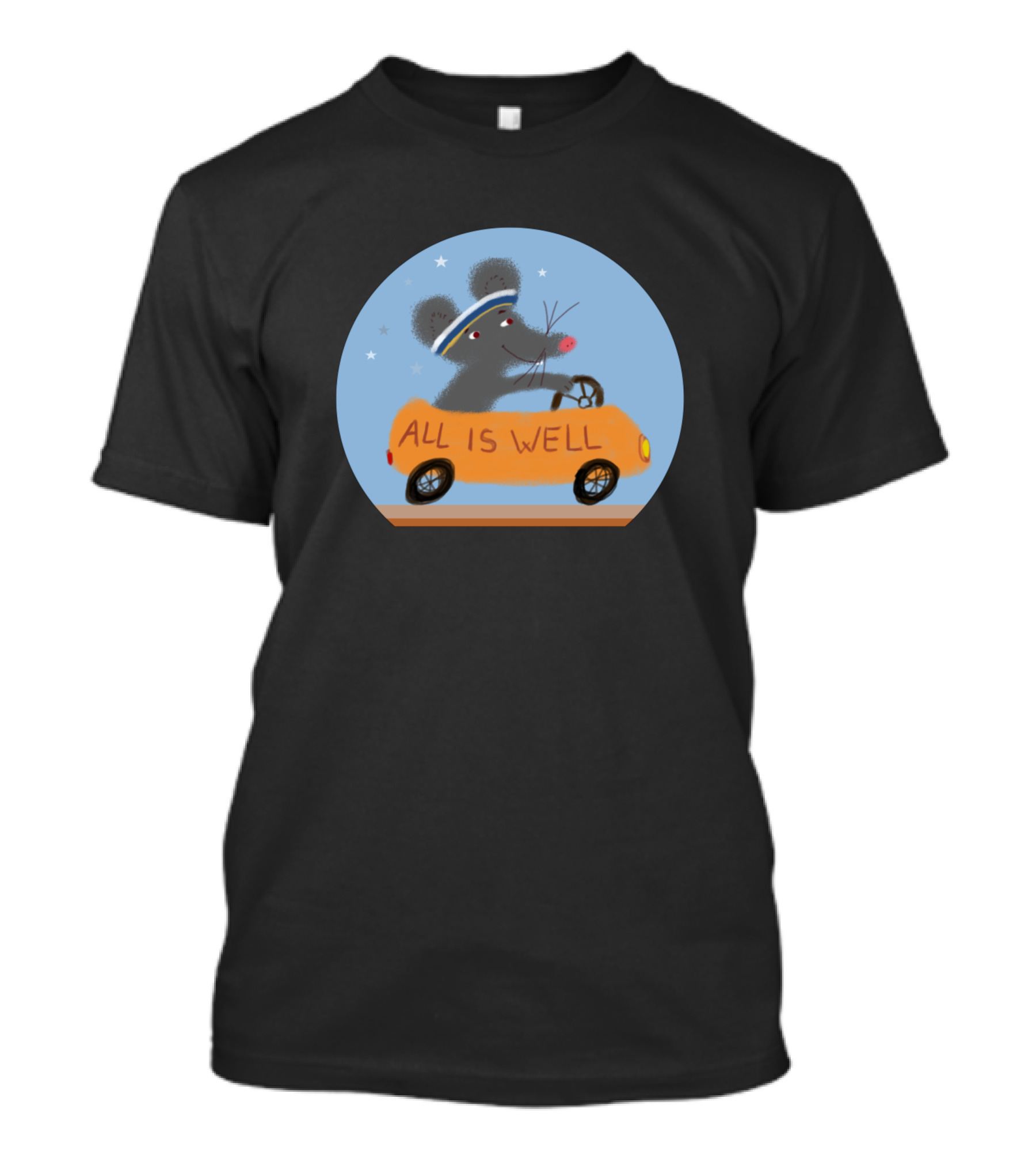 All Is Well Mouse Driving Car In Starry Night Circle T-Shirt