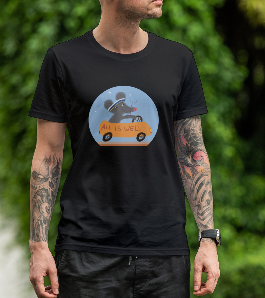 All Is Well Mouse Driving Car In Starry Night Circle T-Shirt