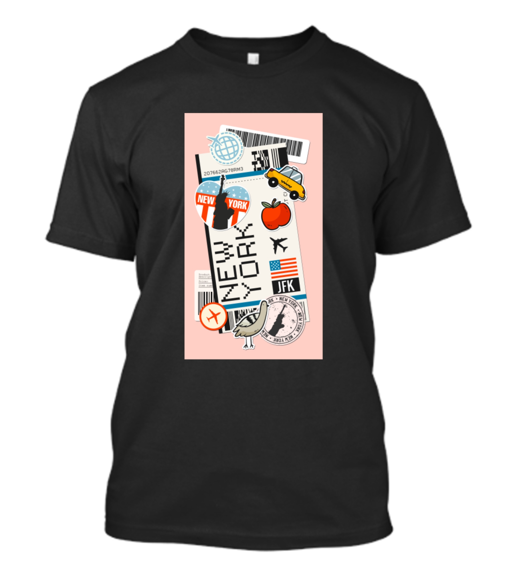 New York JFK Boarding Pass Sticker Icons T-Shirt