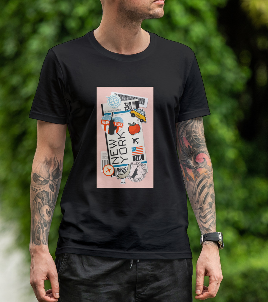 New York JFK Boarding Pass Sticker Icons T-Shirt
