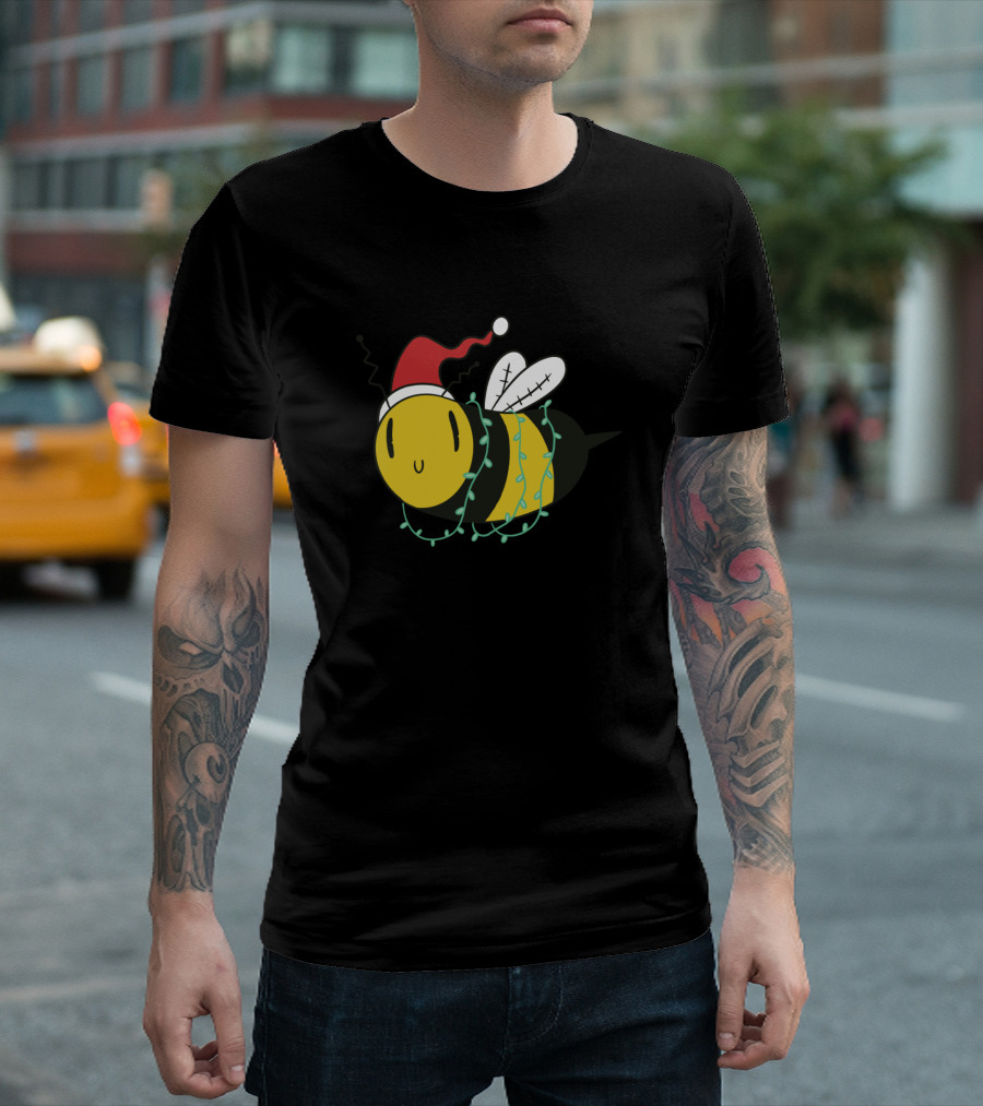 Christmas Bee Santa Hat Lights T-Shirt