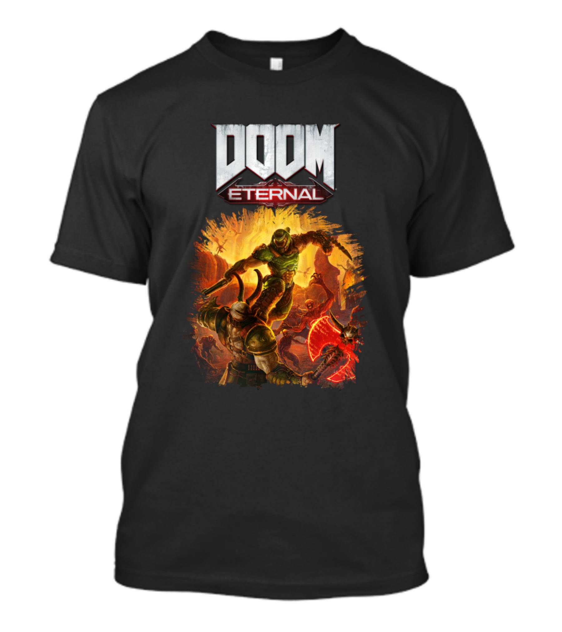 DOOM Eternal Action-Packed Demonic Battle Scene T-Shirt