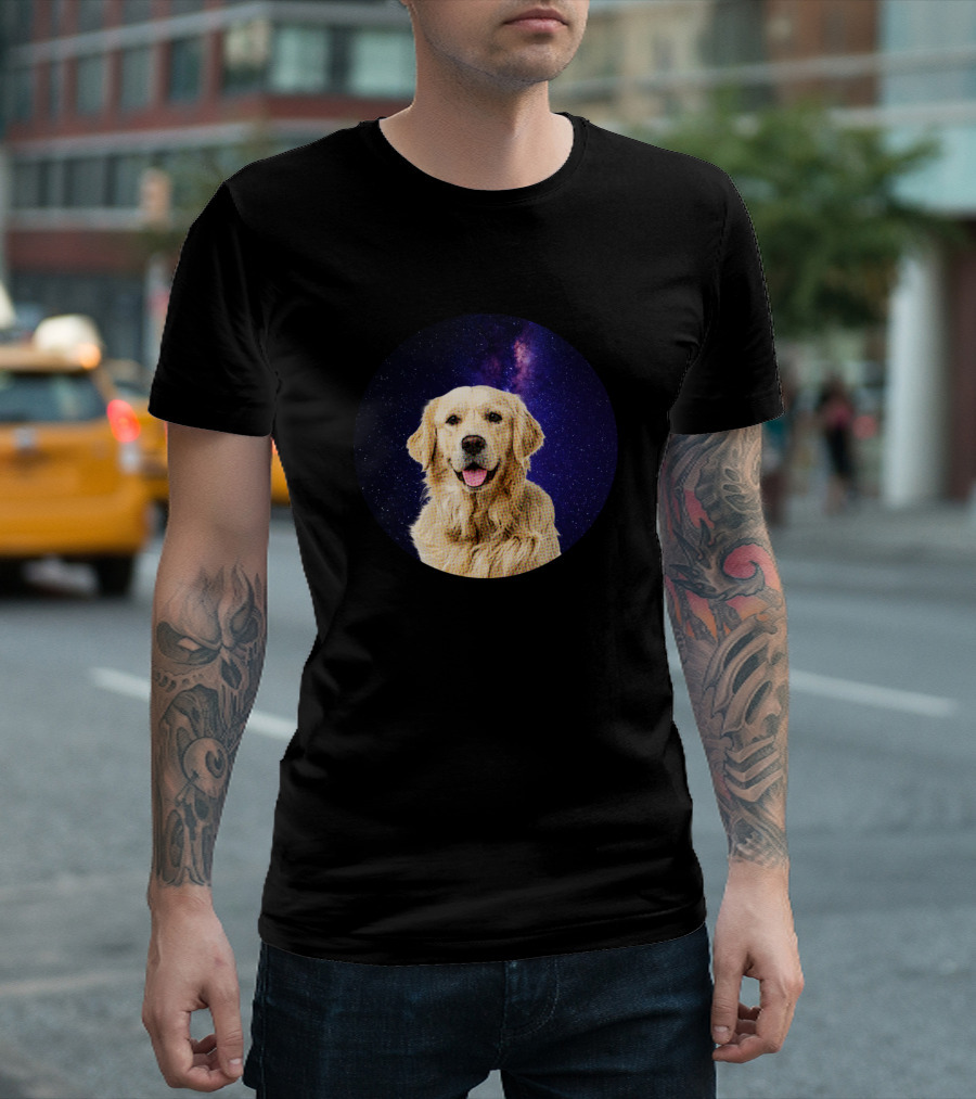 Golden Retriever Face in Galaxy Lovers T-Shirt