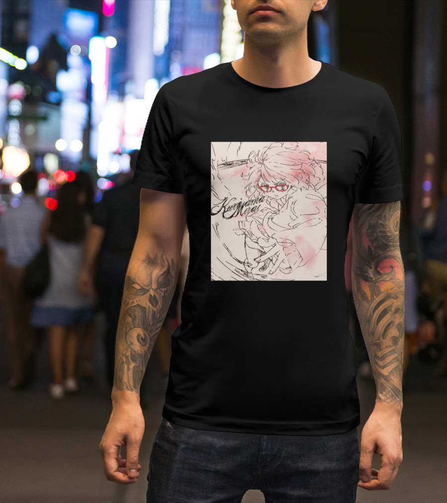 Kuriyama Mirai Sketch With Red Glasses And Dynamic Pose T-Shirt