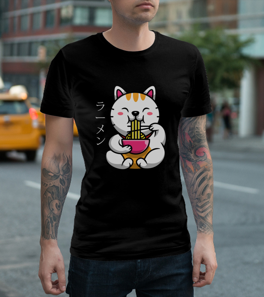 Ramen Bowl Cat Kawaii Japanese Noodles Anime T-Shirt