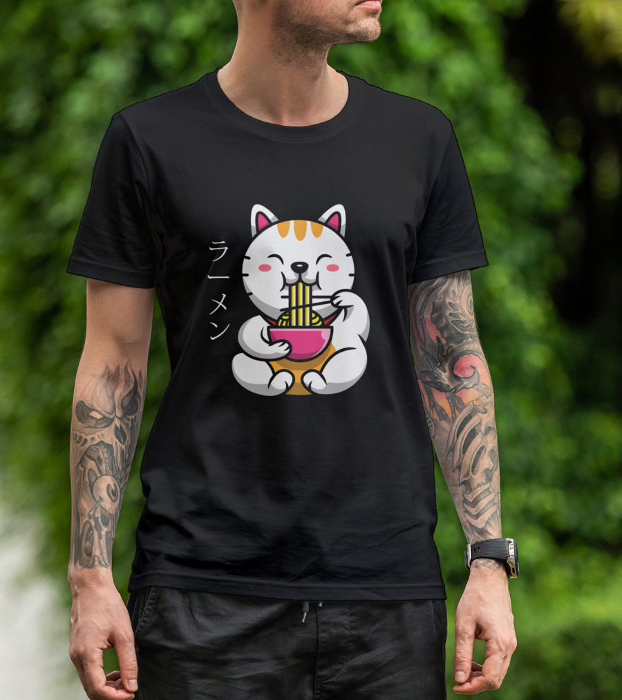 Ramen Bowl Cat Kawaii Japanese Noodles Anime T-Shirt