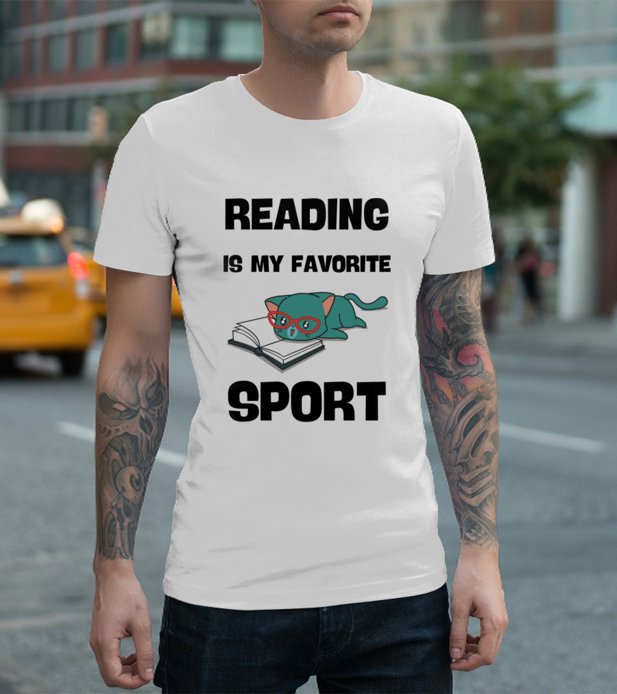 Reading Is My Favorite Sport Cat with Glasses and Book T-Shirt