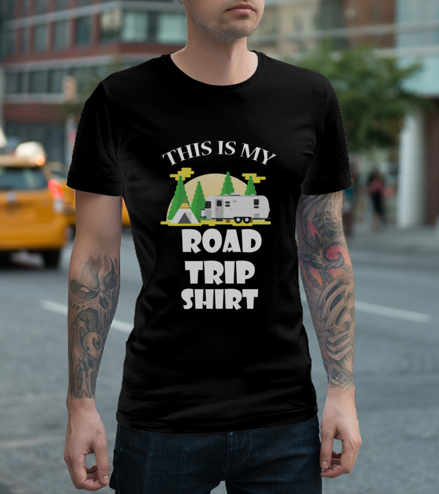 THIS IS MY ROAD TRIP SHIRT CAMPER TENT TREES MOON SETTING T-Shirt