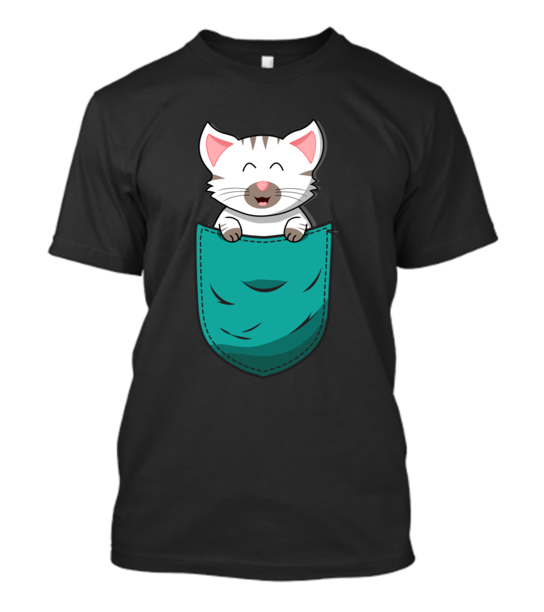 White Baby Cat Kitten In Pocket T-Shirt