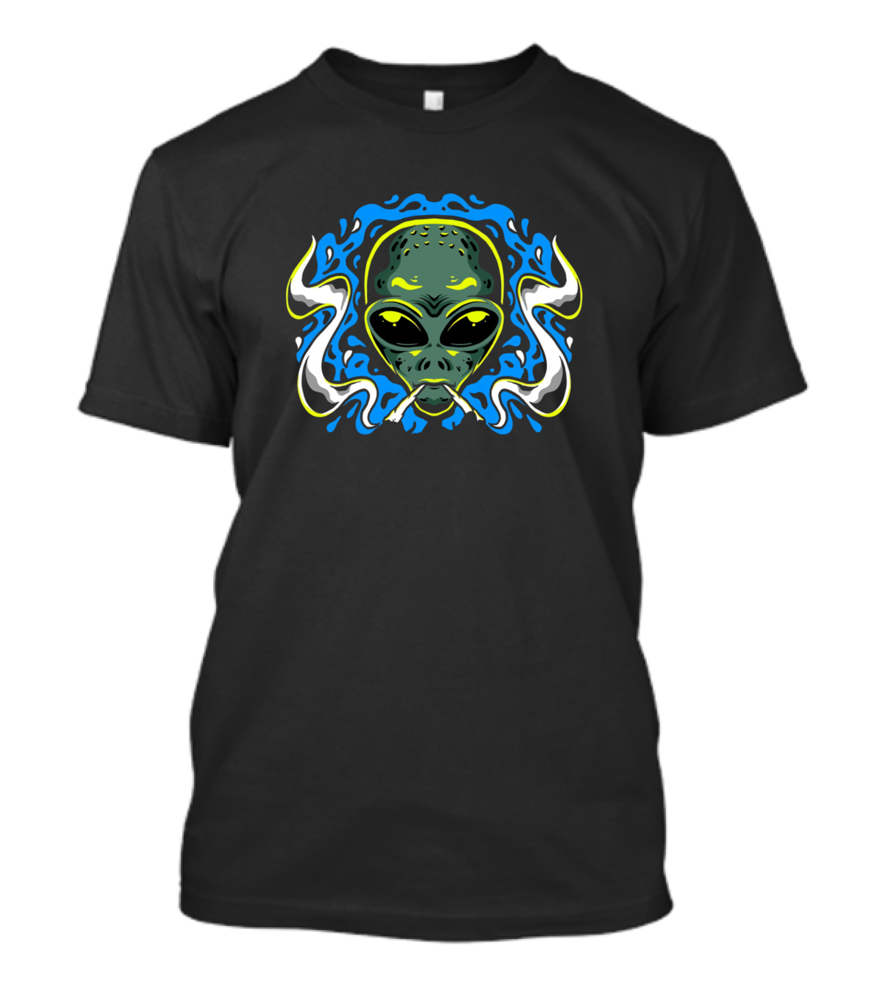 Alien Smoking Blue Cosmic Smoke Face T-Shirt
