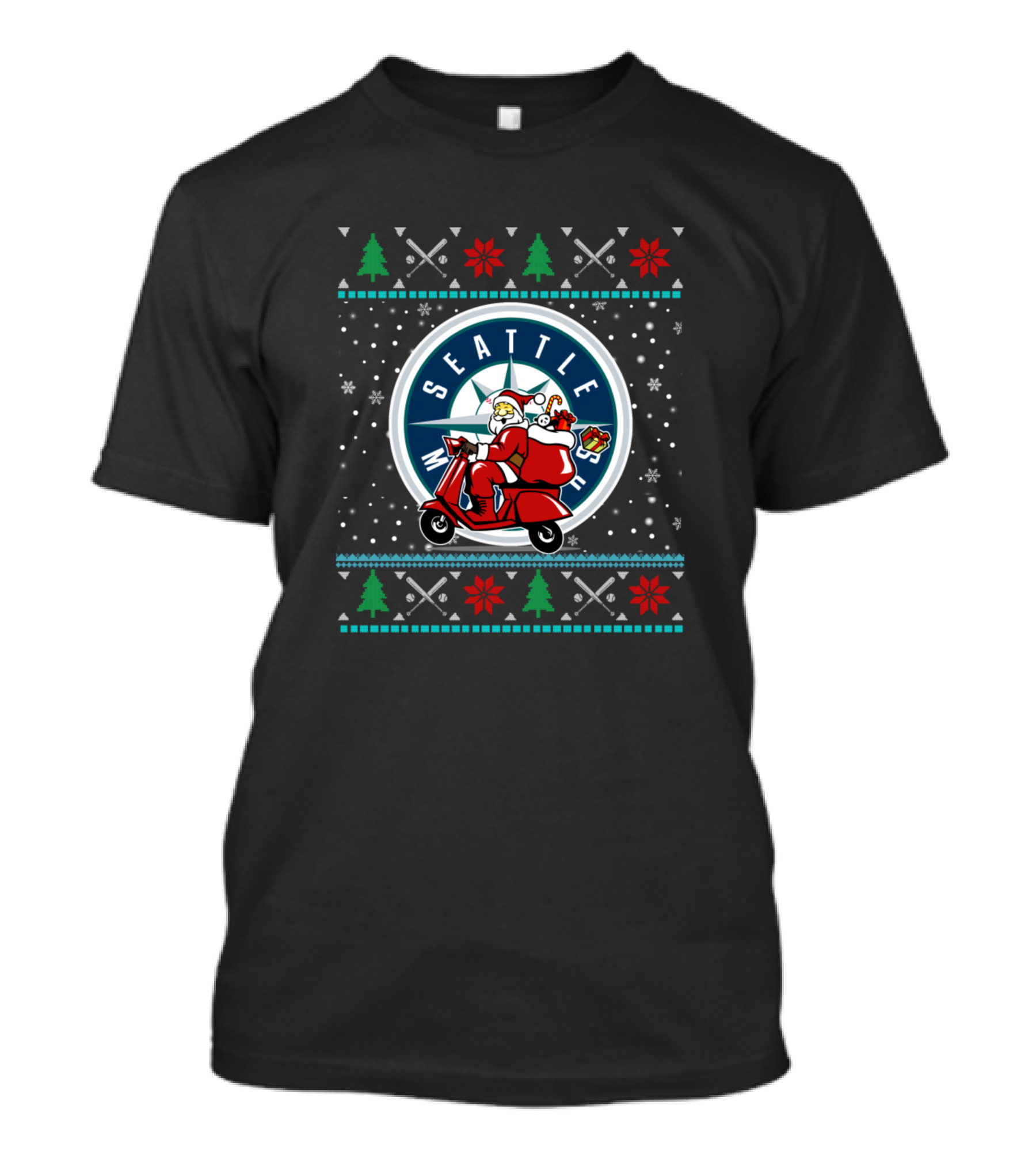 Seattle Mariners Funny Christmas Santa Scooter Baseball Team T-Shirt