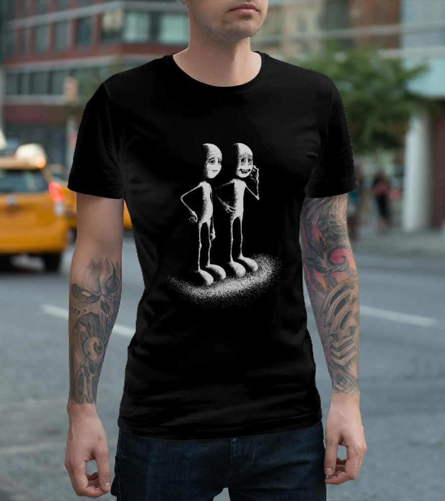 Bffs Textured Cartoon Figures in Monochrome T-Shirt