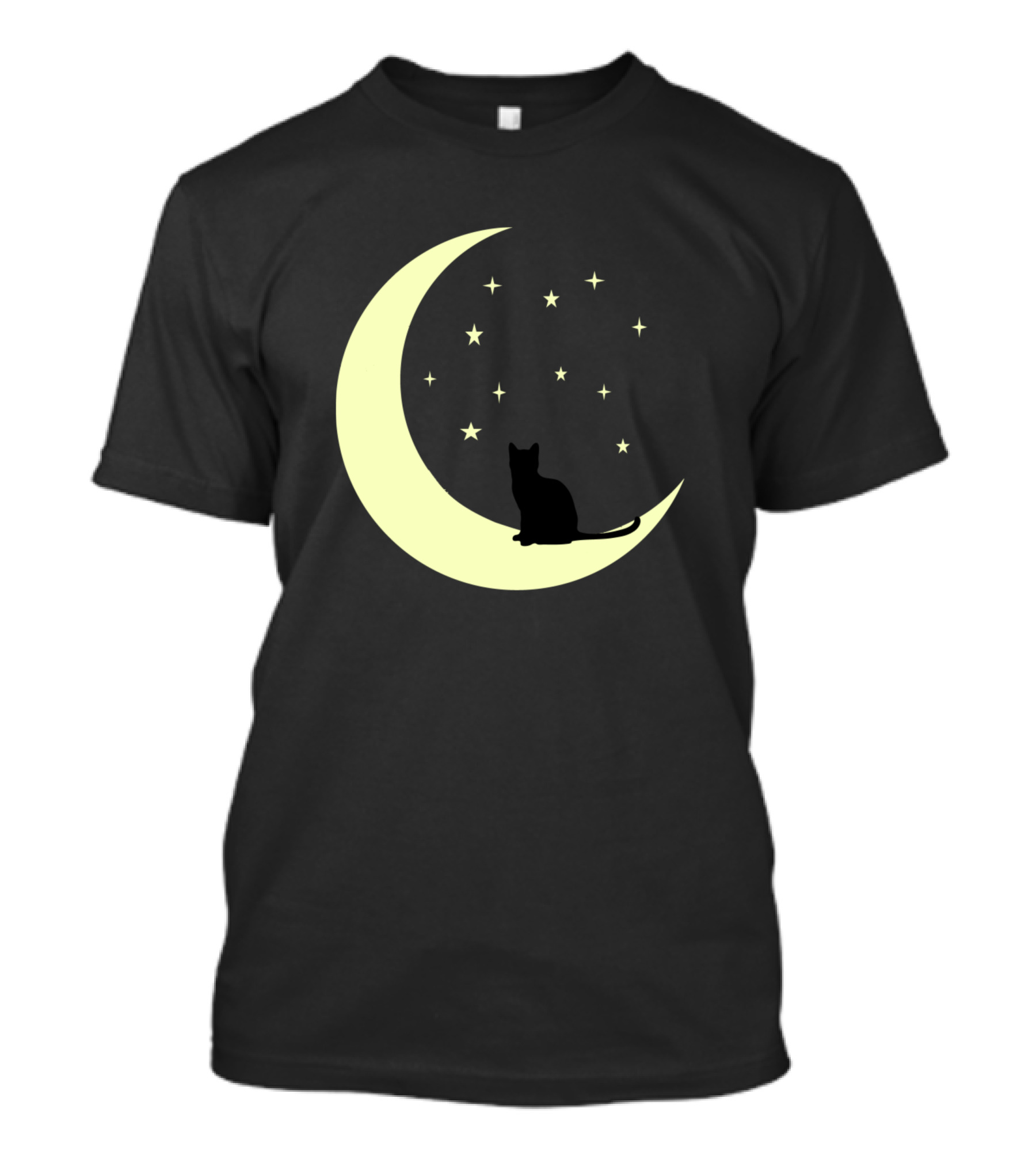 Cat Sitting On Crescent Moon Surrounded By Stars In Night Sky T-Shirt