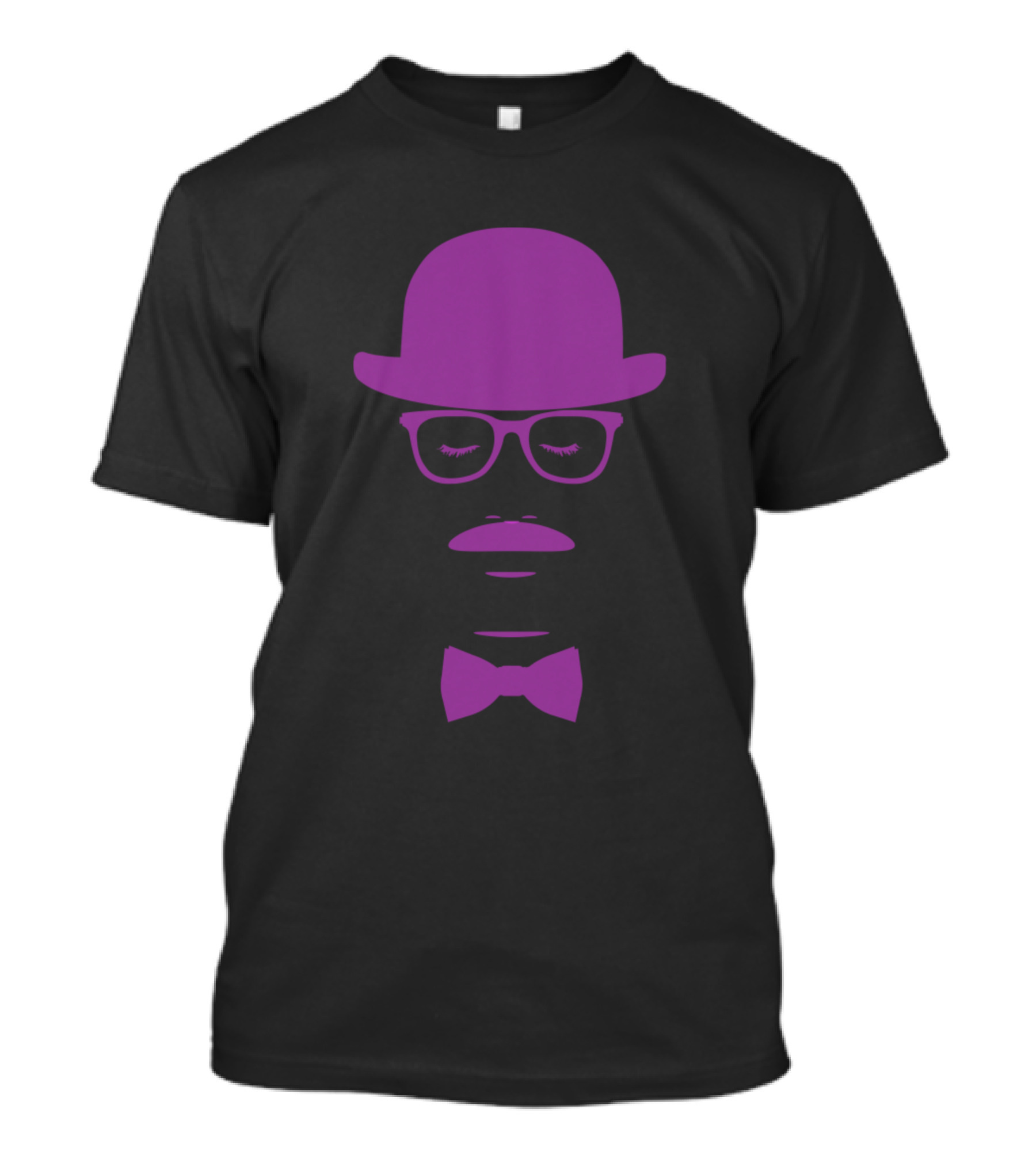 Cutout Man Purple Bowler Hat Glasses Bowtie T-Shirt