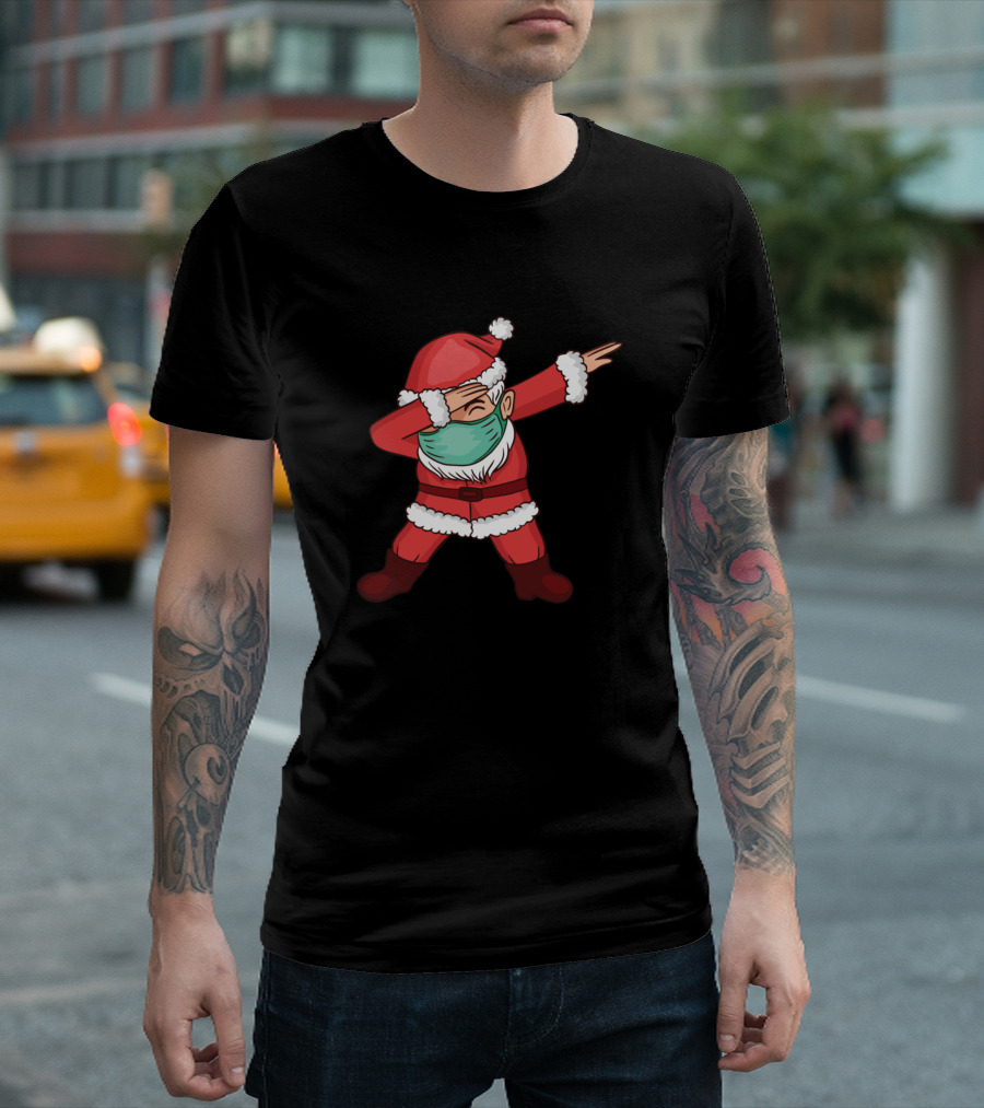 Dabbing Santa Claus Christmas Dab With Face Mask T-Shirt