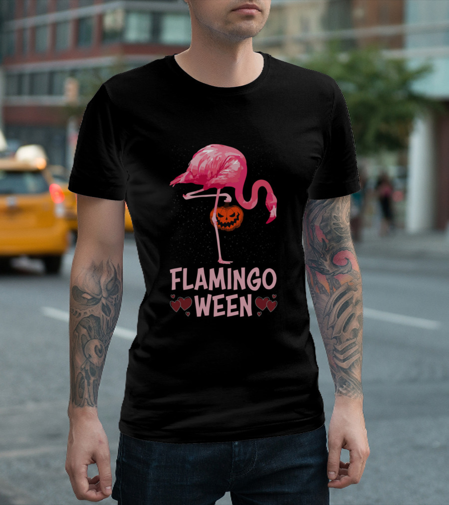 Flamingoween Halloween Flamingo With Pumpkin Trick Treat T-Shirt